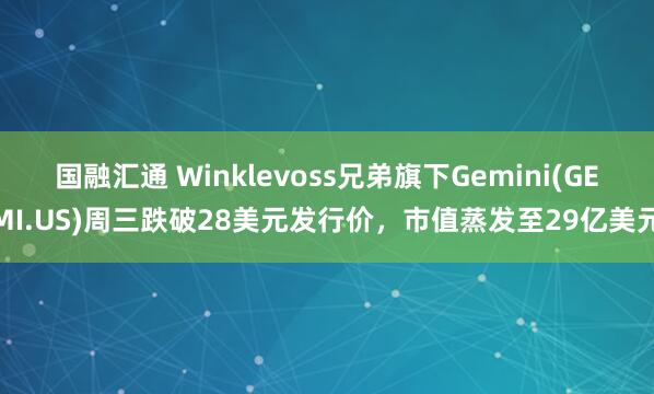 国融汇通 Winklevoss兄弟旗下Gemini(GEMI.US)周三跌破28美元发行价，市值蒸发至29亿美元
